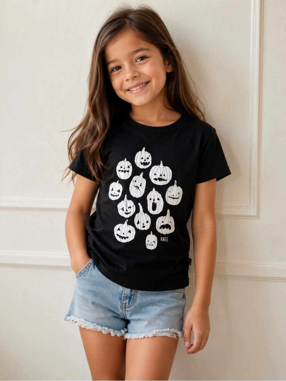 • Rags to Raches • Unisex Halloween Pumpkin Short Sleeve Tee Black White  3-4